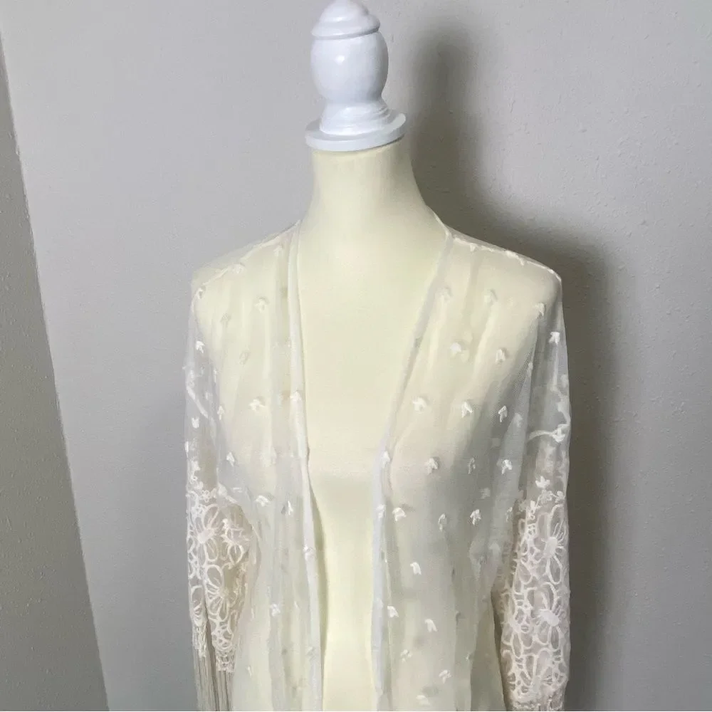 Indigo Thread Co. Boho Beachy Embroidered Cardigan/Swim Cover Up Women's Size L